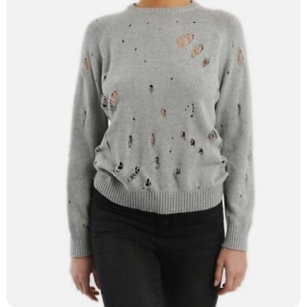 NWT $112 Publish Brand Vida Sweater in Heather Grey Distressed Rips Holes